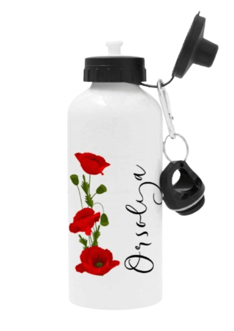 Personlig vattenflaska med namn - Magisk vallmomönster