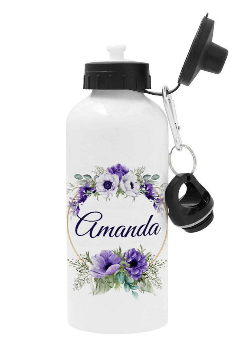 Personlig vattenflaska med namn - Lila sommarblommor
