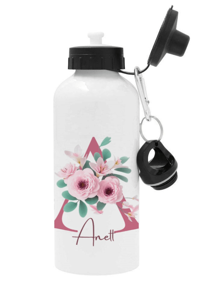 Personlig vattenflaska med namn - Rosa blommor