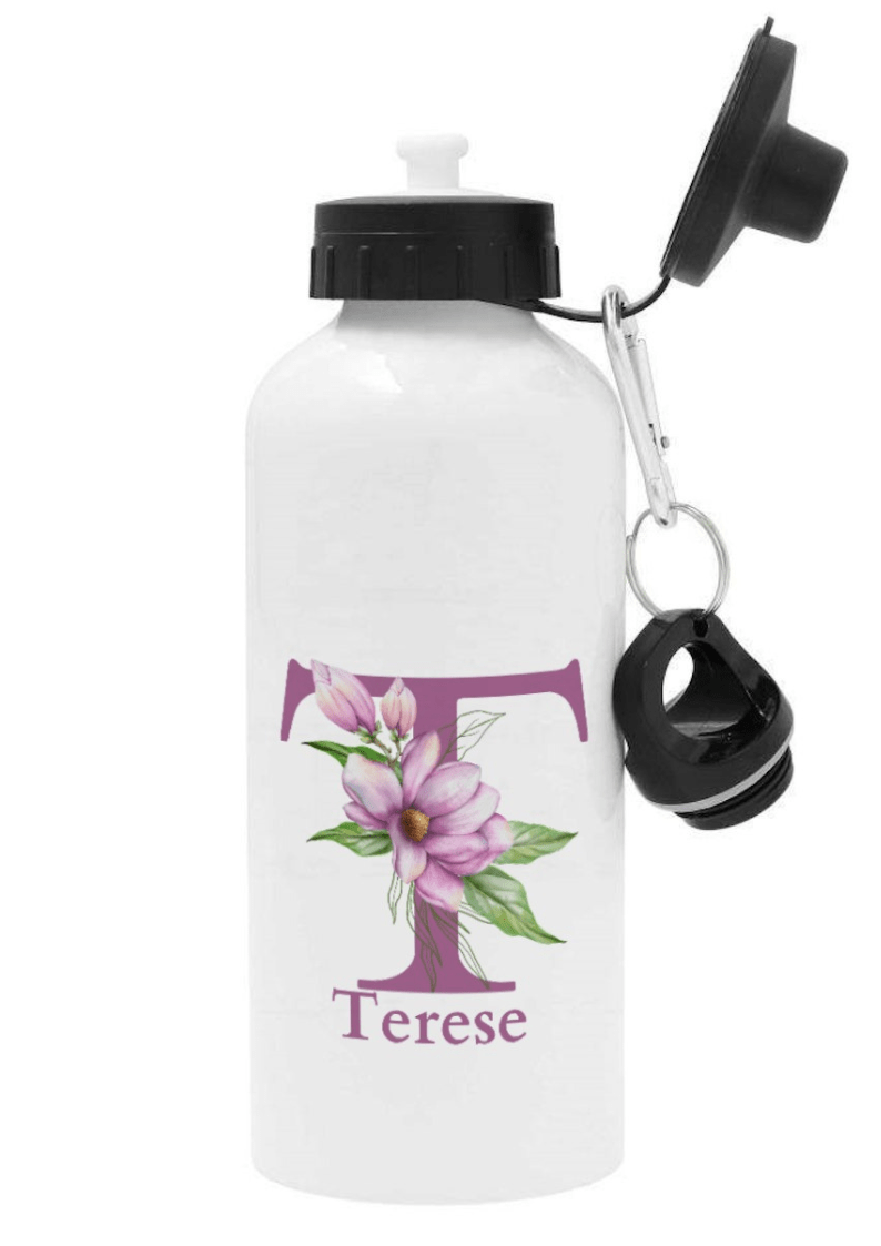 Personlig vattenflaska med namn - Lila blommor