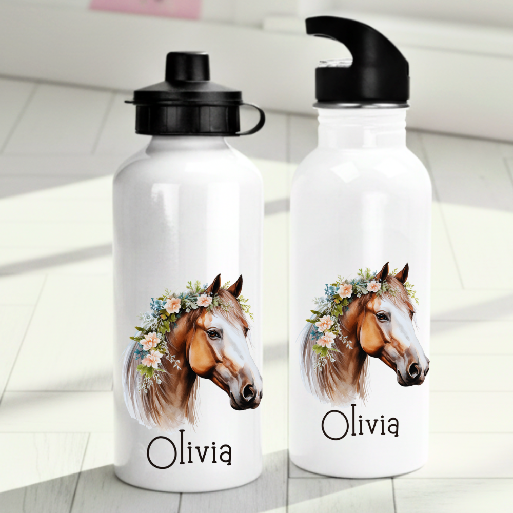 Personlig vattenflaska för barn med hästmotiv - Flaska med eget namn - DalaStil