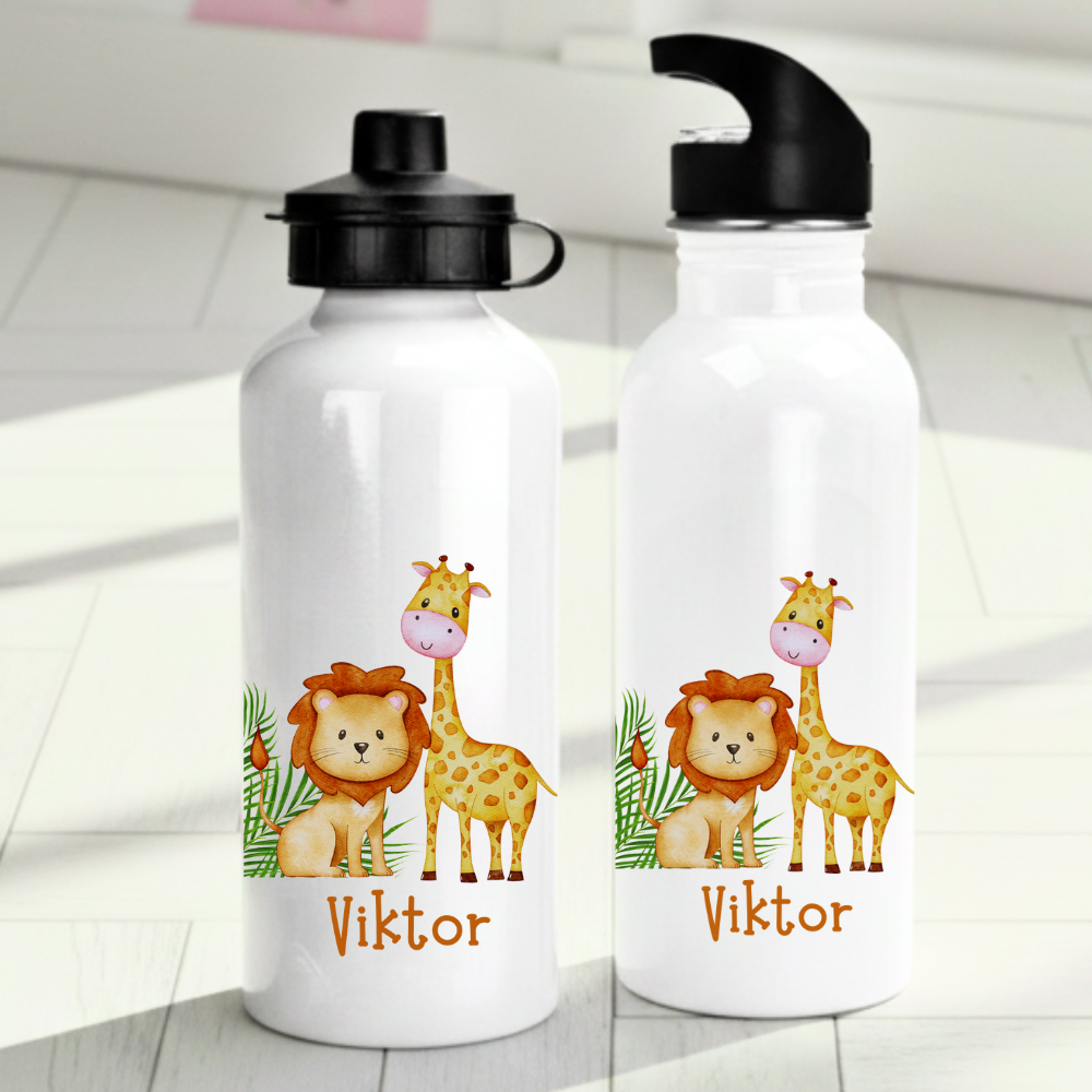 Personlig vattenflaska för barn med Safarimönstrad - Vattenflaska med eget namn - DalaStil