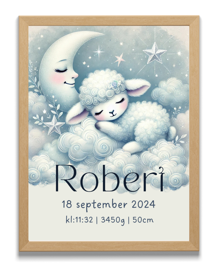 Personlig Doptavla med Lamm – Unik Födelsetavla - DalaStil