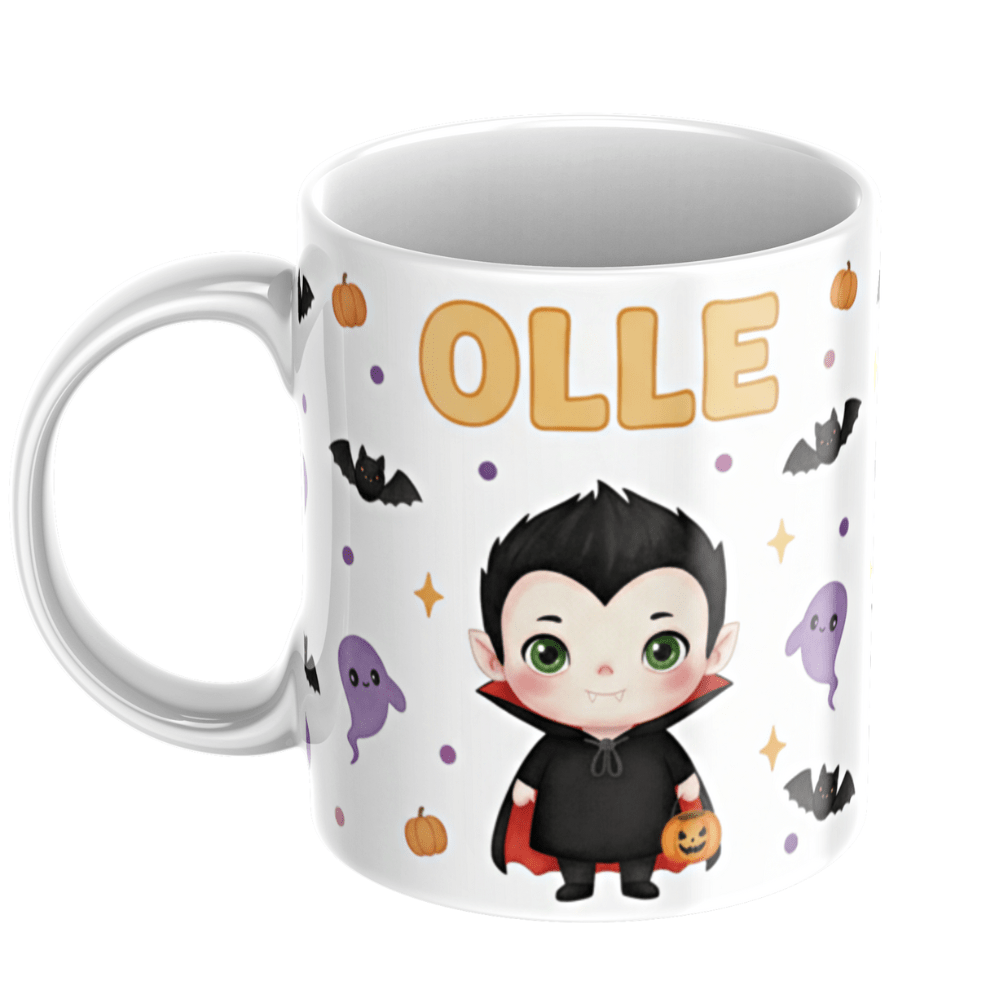 Personlig Halloweenmugg för barn ? gullig vampyr med namn