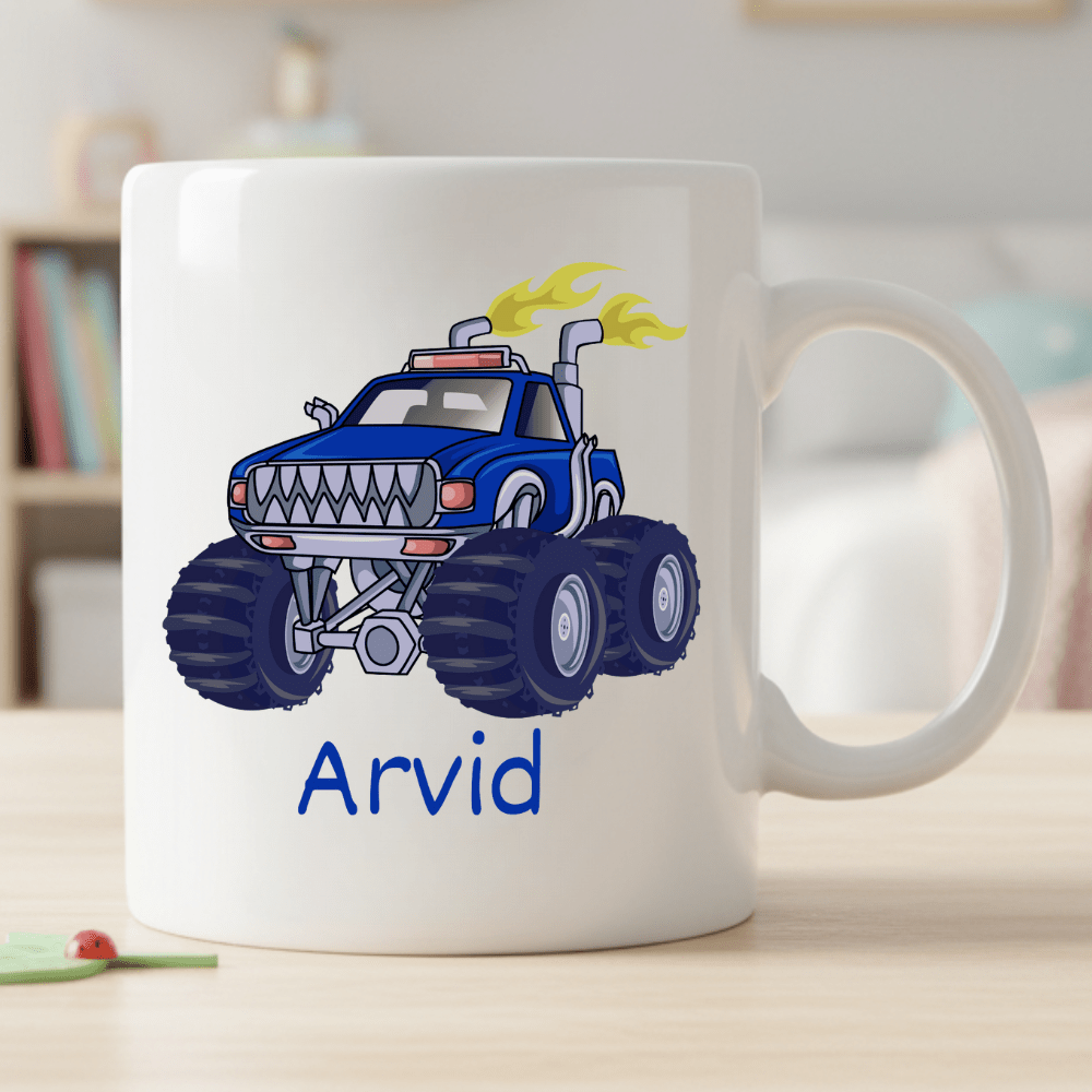 Mugg för barn med namn ? Personlig barnmugg - Monstertruck