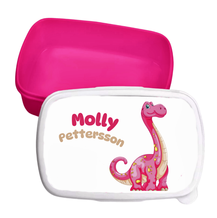 Personlig lunchlåda för barn - matlåda - lunchbox - Rosa Dinosaurie