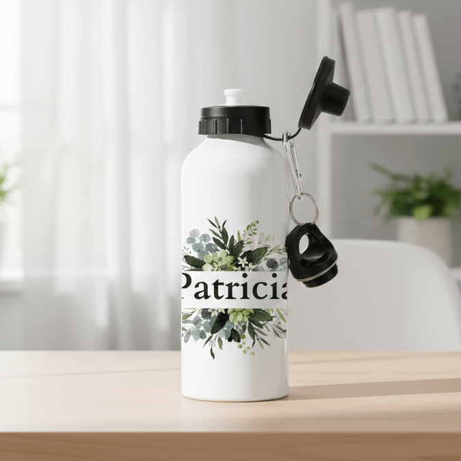 VattenflaskorGröna blad och eukalyptus - Personlig vattenflaska med namn