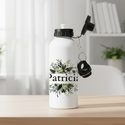 VattenflaskorGröna blad och eukalyptus - Personlig vattenflaska med namn