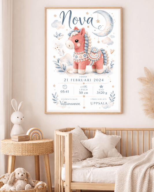FödelseposterMagiska Dalahäst - Personlig födelseposter