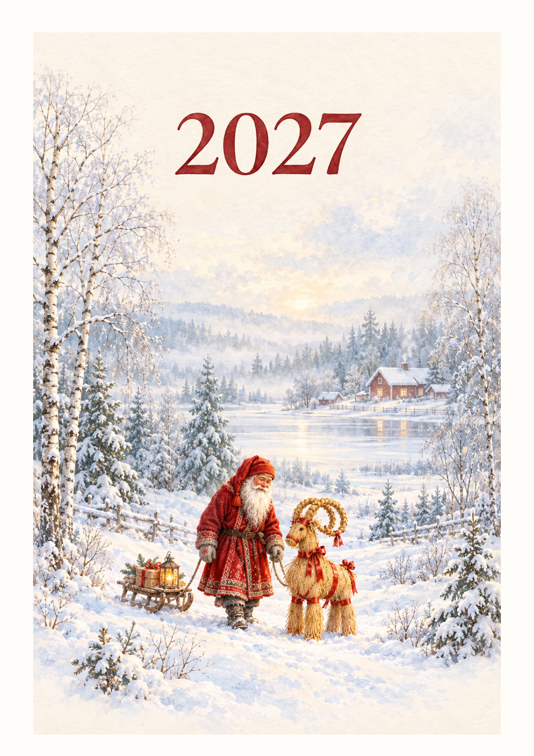 Skandinavisk väggkalender 2027 med unika illustrationer A3 DalaStil