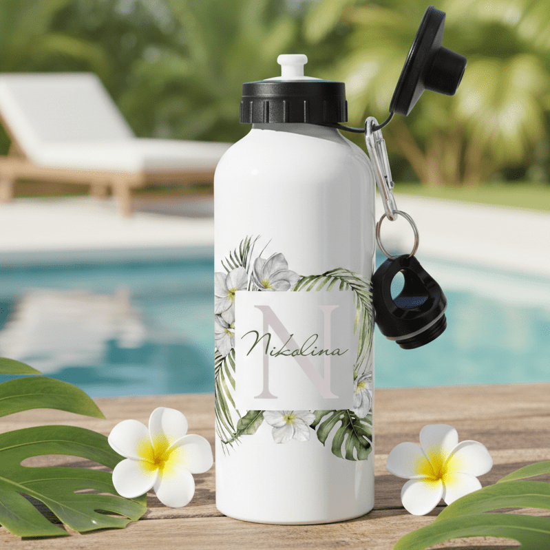 VattenflaskorTropiska blommor - Personlig vattenflaska med namn