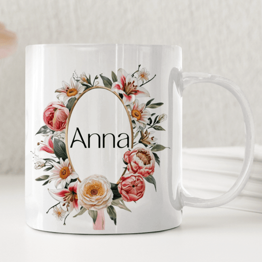Personlig Mugg med Namn Blommig Blomkrans Kaffemugg