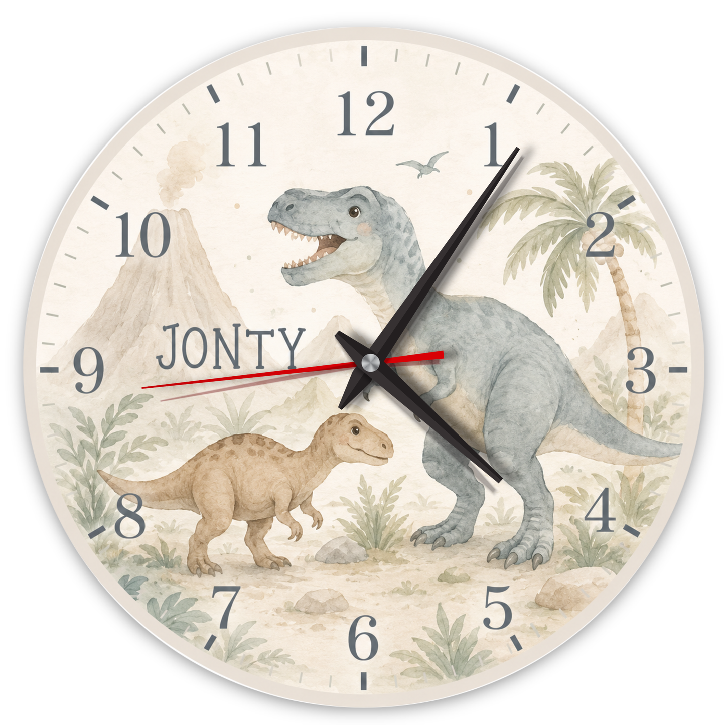 Geräuschlose Wanduhr für Kinder mit Dinosaurier-Motiv
