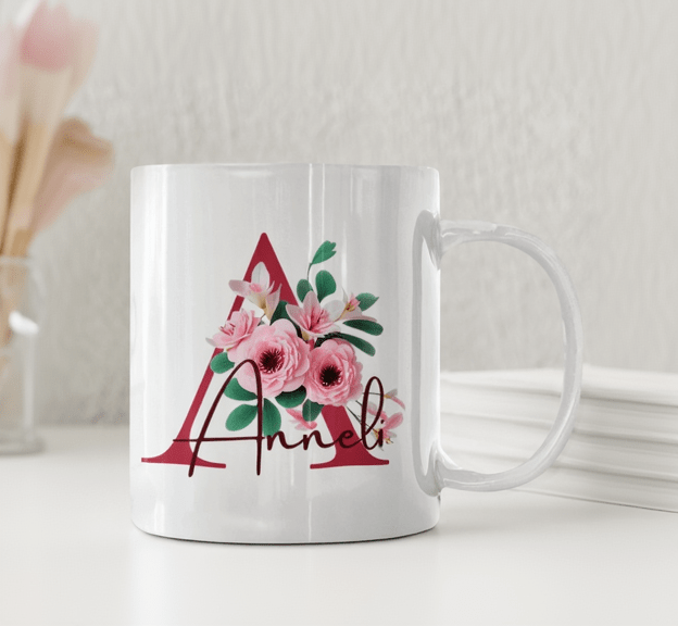 Personlig blommig mugg - Rosa blommor