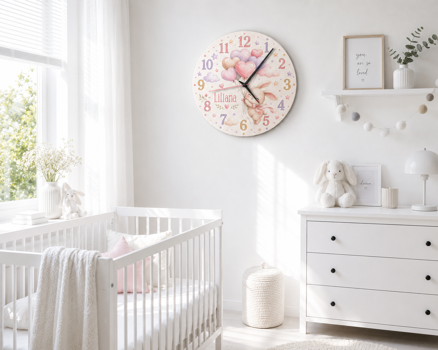 Silent wall clock for children's room - Rabbit