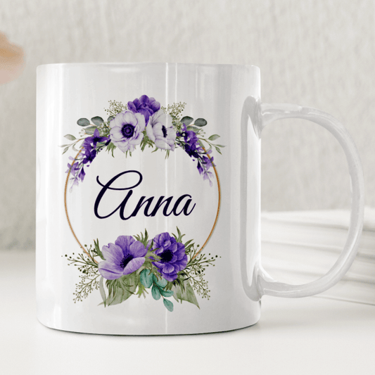 Lila blomkrans - Personlig mugg