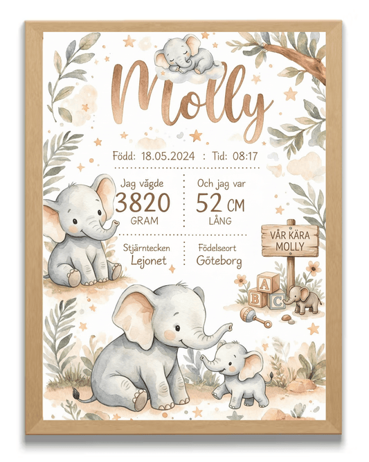 VäggdekorationPersonlig Födelsetavla - Vilda djur - välj karaktär
