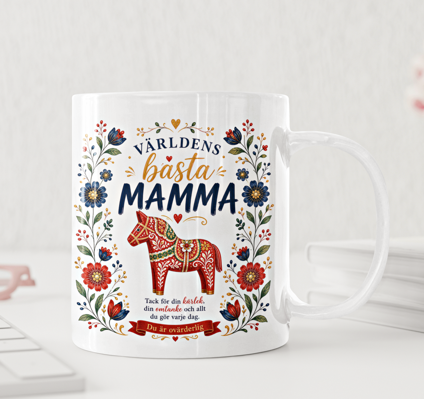 Personlig Mugg med Dalahäst och Nyckelring Världens Bästa Mamma Pappa