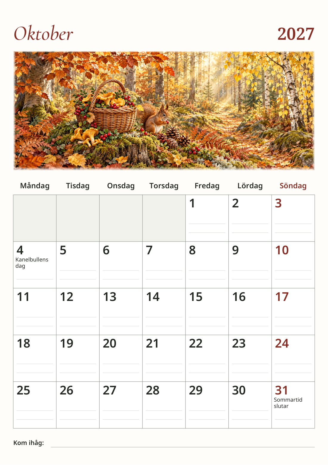 Skandinavisk väggkalender 2027 med unika illustrationer A3 DalaStil