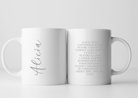 Personliga muggarPersonlig namn - mugg med handskrivet namn och namnbetydelse ? stilren och meningsfull gåva
