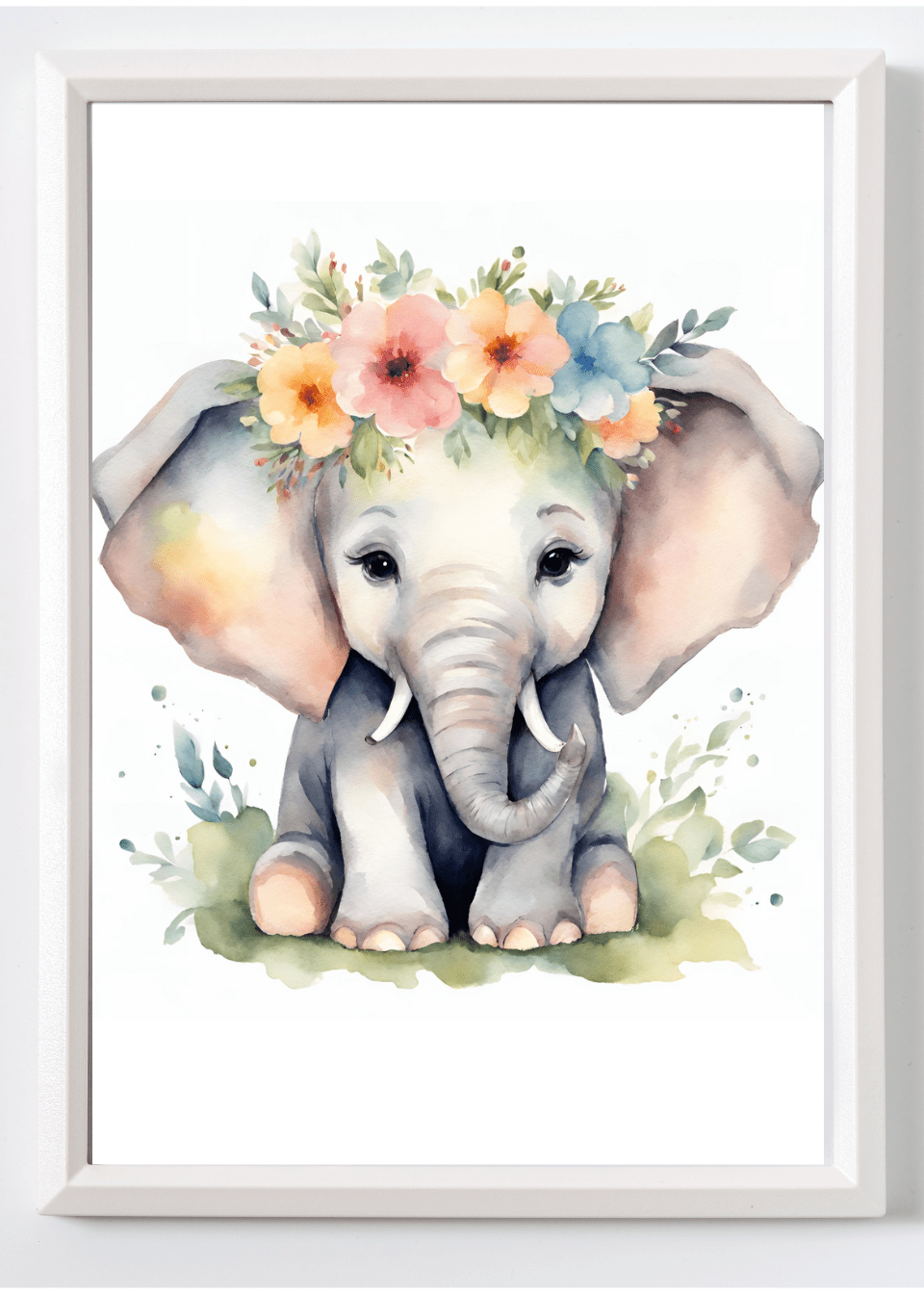 Personliga barntavlor - Posters till barnrummet - Elefant med blommor