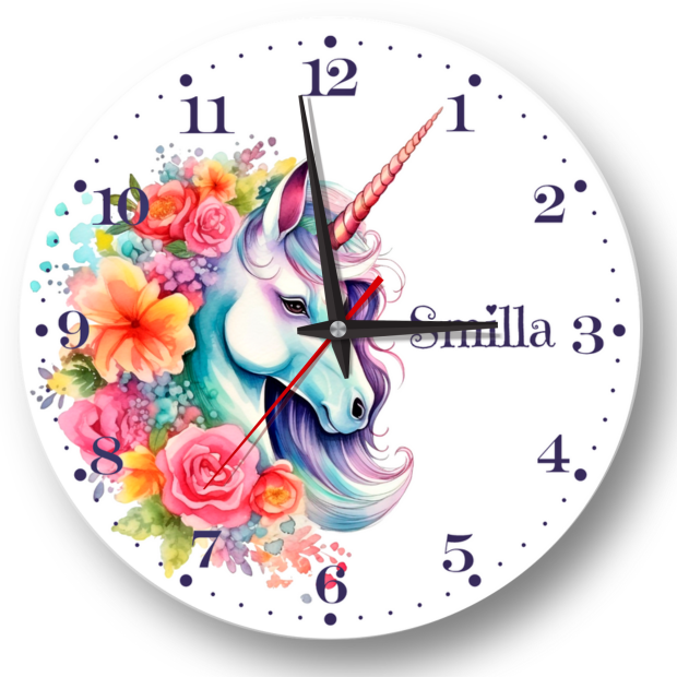 Tyst väggklocka till barnrum -Charmig Enhörning - DalaStil