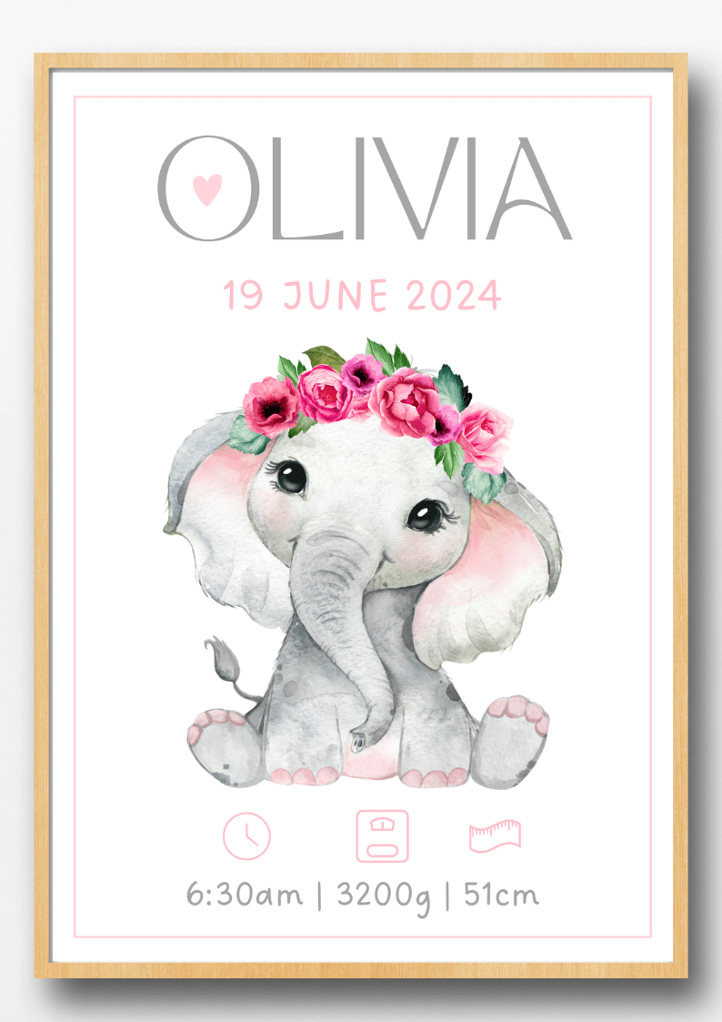 Doptavla - Personlig födelsetavla - Elefant