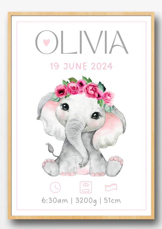 Doptavla - Personlig födelsetavla - Elefant