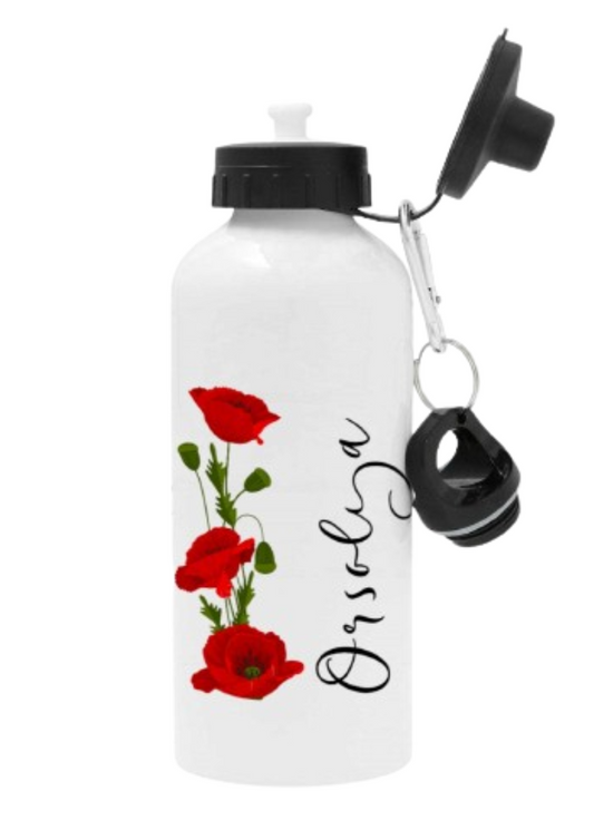 Personlig vattenflaska med namn - Magisk vallmomönster - DalaStil