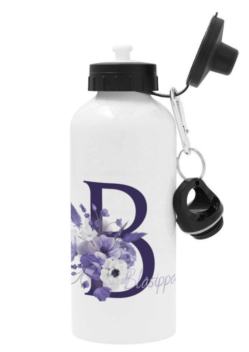 Personlig vattenflaska med namn - Lila blomma - DalaStil
