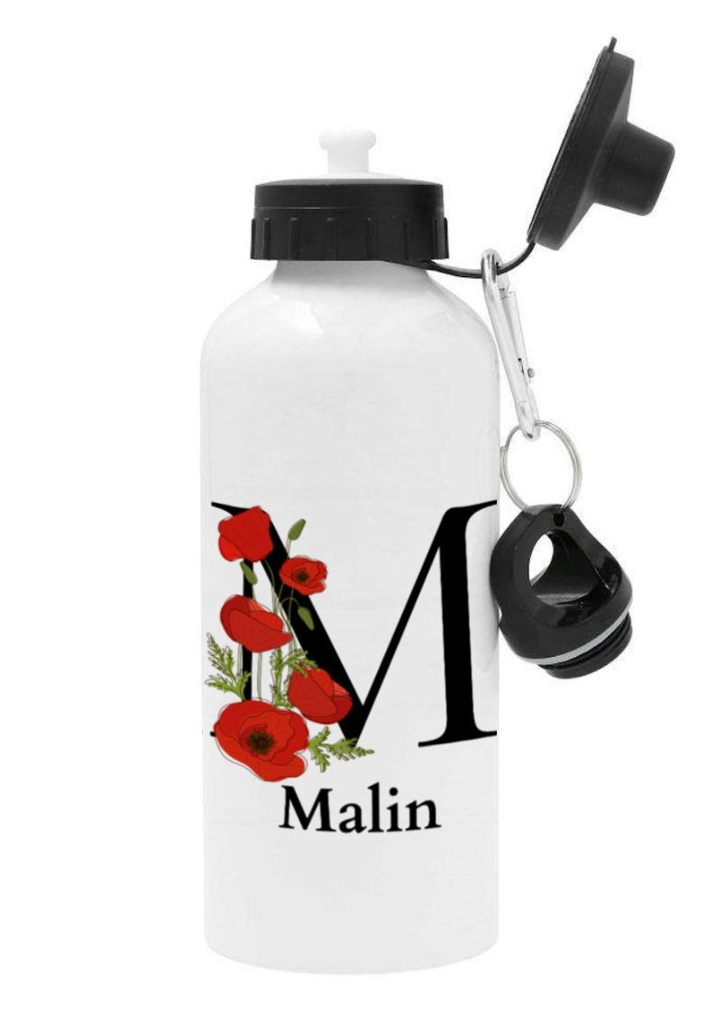 Personlig vattenflaska med namn - Vallmo blomma - DalaStil