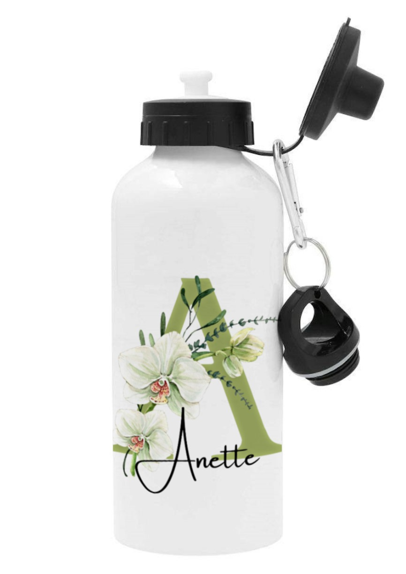 Personlig vattenflaska med namn - Vit orkide - DalaStil