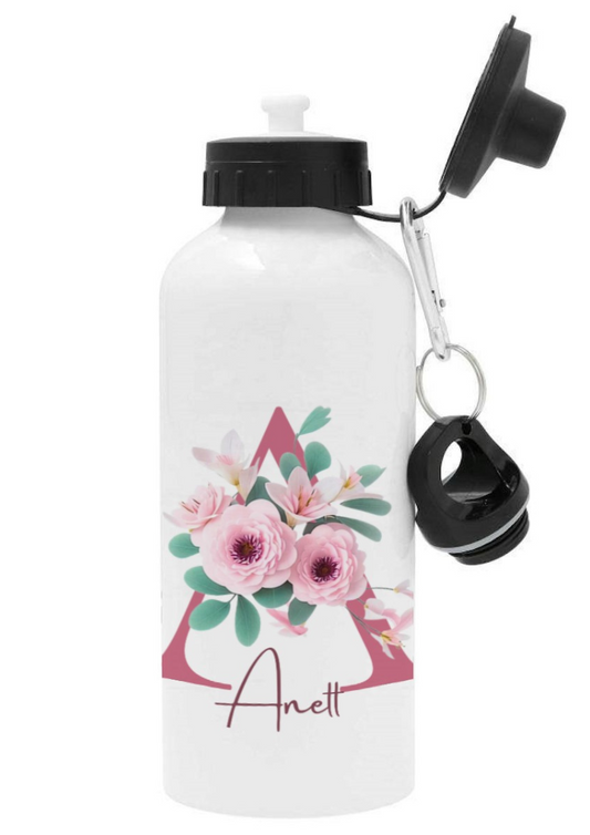 Personlig vattenflaska med namn - Rosa blommor - DalaStil