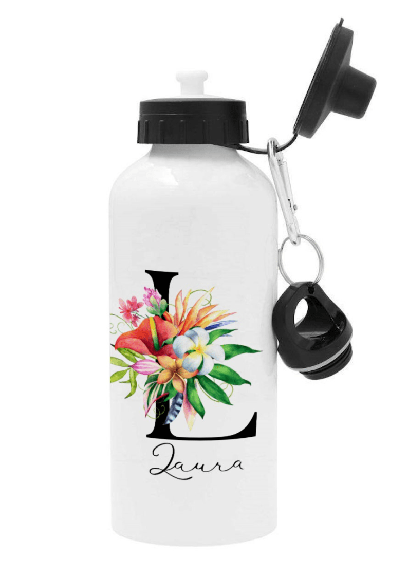 Personlig vattenflaska med namn - Färgglada blommor - DalaStil