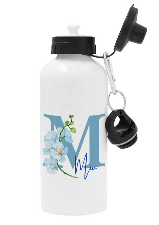 Personlig vattenflaska med namn - Blå orkide - DalaStil