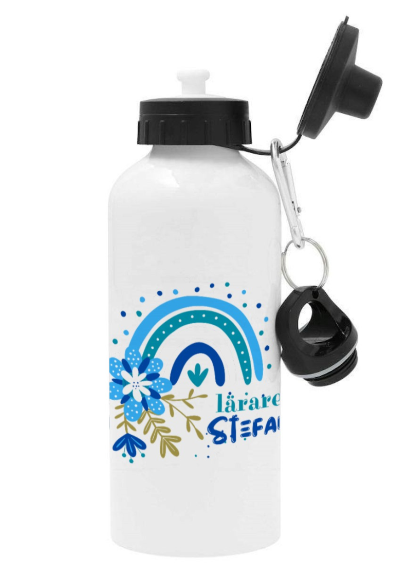 Personlig vattenflaska med namn - Blommig Regnbåge - DalaStil