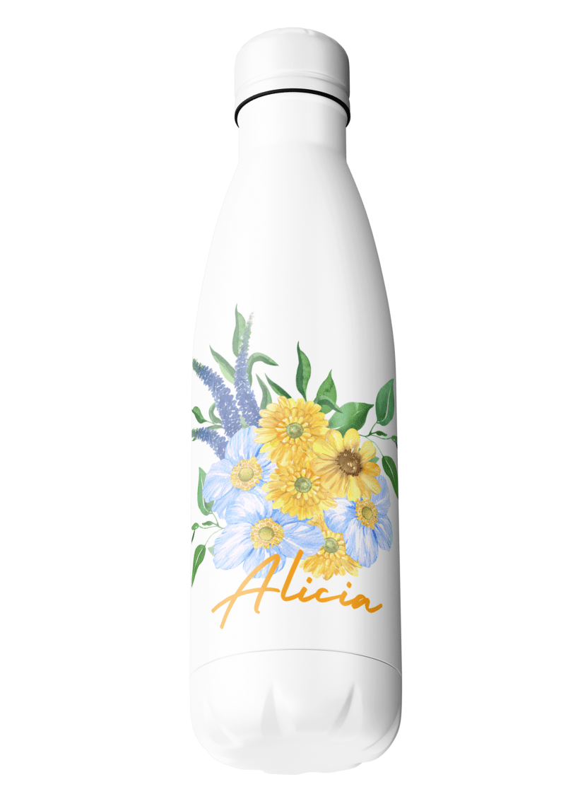Sommarblommor - Resemugg med namn - Termos med namn