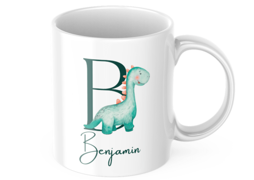 Dinosaurie - Initial - Personlig mugg för barn - Barnmugg