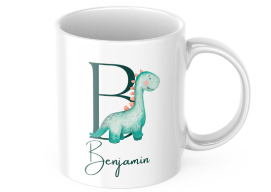 Dinosaurie - Initial - Personlig mugg för barn - Barnmugg