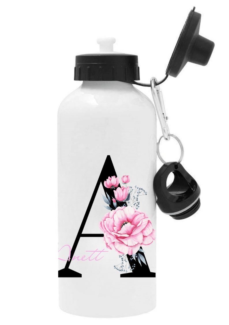 Personlig vattenflaska med namn - Rosa blommor - DalaStil