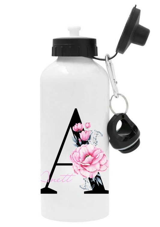 Personlig vattenflaska med namn - Rosa blommor - DalaStil