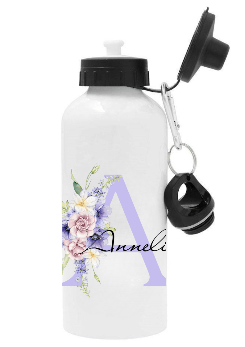 Personlig vattenflaska med namn - Lila blommor - DalaStil