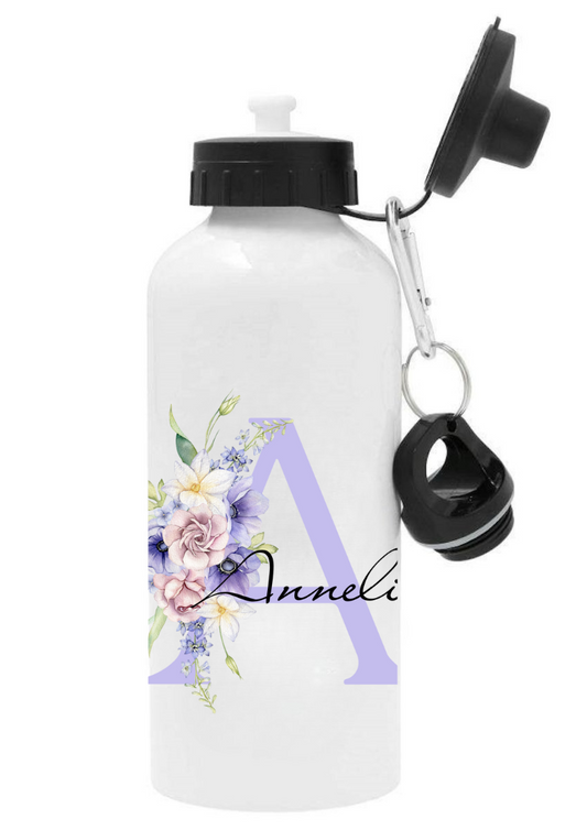 Personlig vattenflaska med namn - Lila blommor - DalaStil