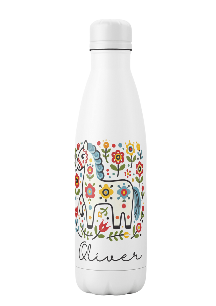 Personlig Termosflaska - Dalahäst med sommarblommor