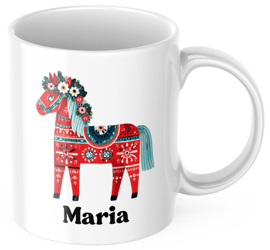Personlig mugg - kaffekopp - Blommig dalahäst