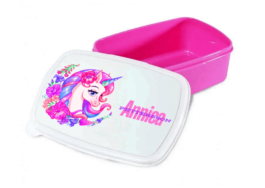 Personlig lunchlåda för barn - matlåda - lunchbox - Pink Enhörning