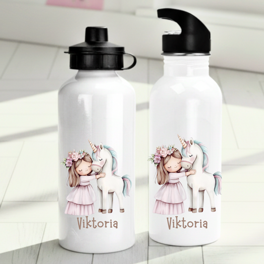 Personlig vattenflaska för barn med enhörningsmotiv - Flaska med eget namn - DalaStil