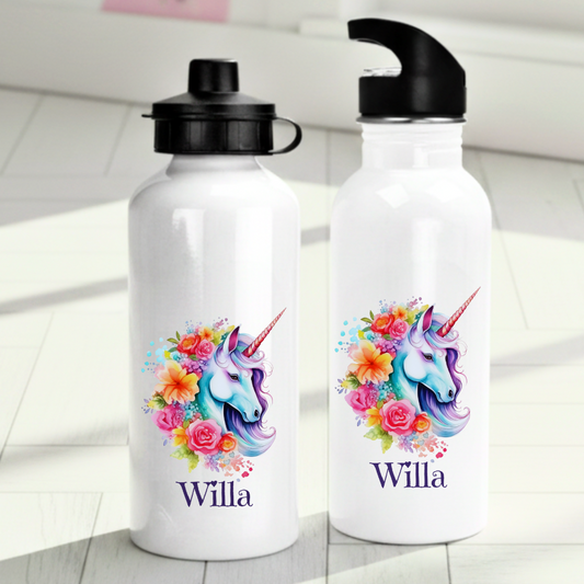 Personlig vattenflaska för barn med enhörningmotiv - Vattenflaska med ditt eget namn - DalaStil
