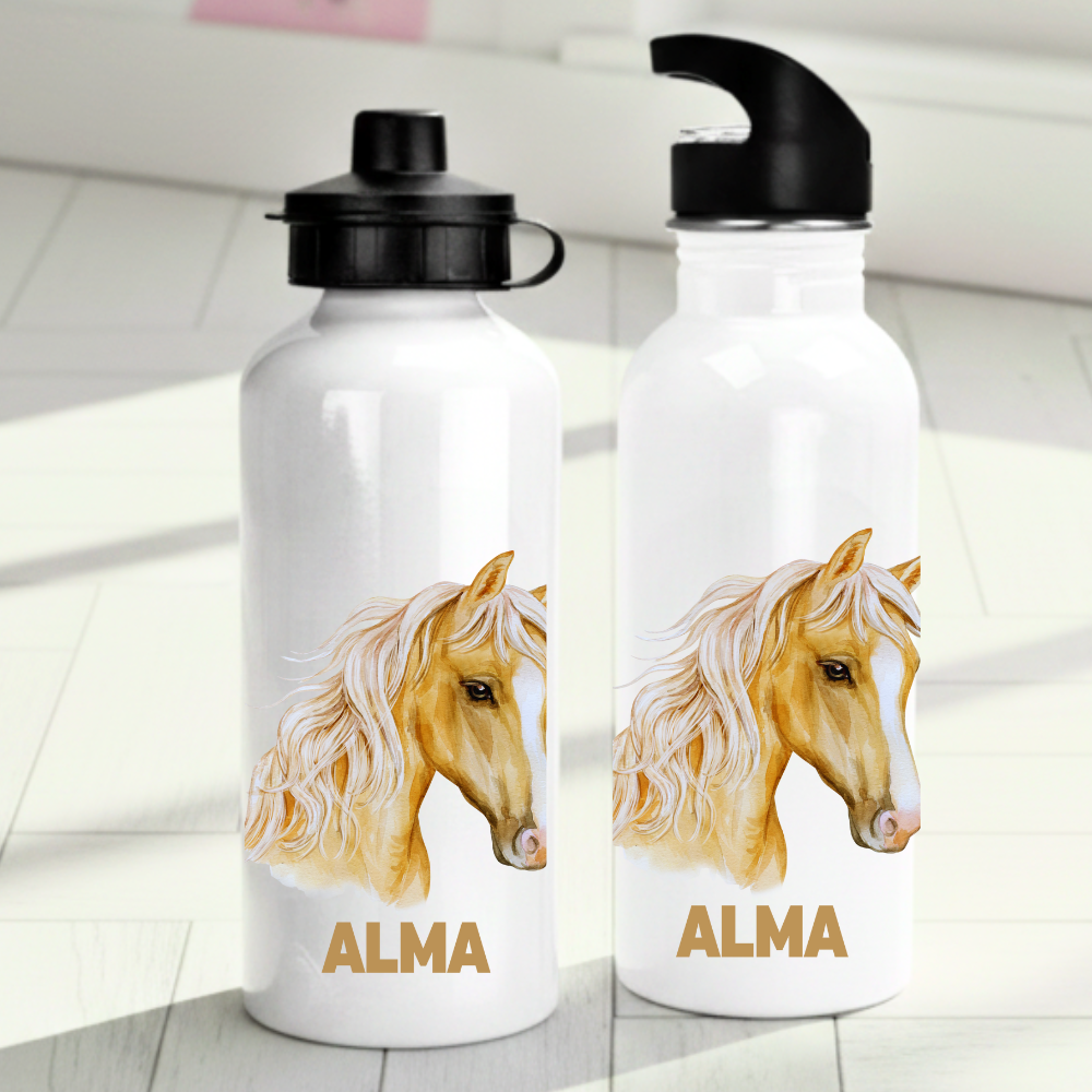 Personlig vattenflaska för barn med hästmotiv - Flaska med eget namn - DalaStil