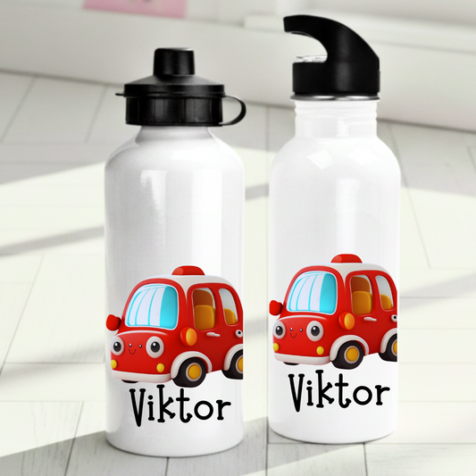 Personlig vattenflaska för barn med bilmotiv - Flaska med eget namn - DalaStil